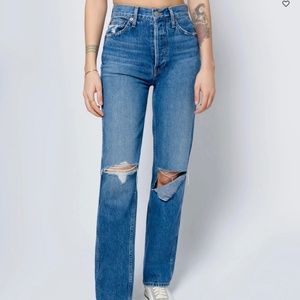 Re/done high rise loose washed indigo with rips size 26